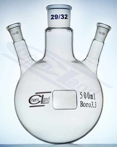 flask round bottom 3 necks at an angle